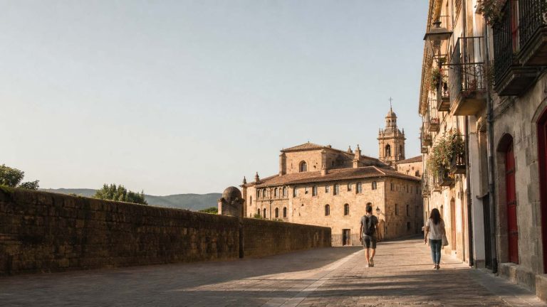 Calle tranquila del casco histórico de Pamplona después de las fiestas de San Fermín